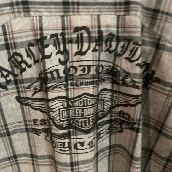 Harley Davidson Shirt Men’s Size M Casual Button Down Gray Plaid Short Sleeve - Picture 10 of 14